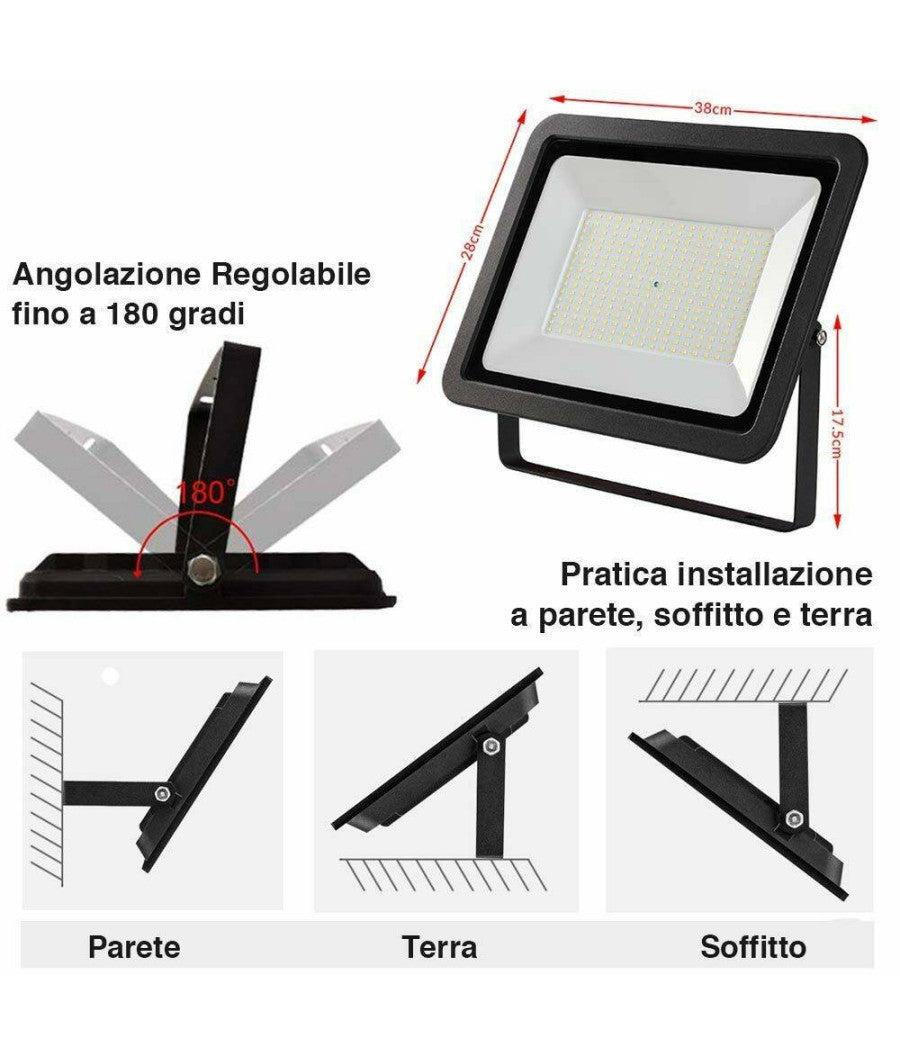 Faro Led 200w Luce Alta Luminosita Faretto Proiettore Esterno Slim Bianco Freddo         