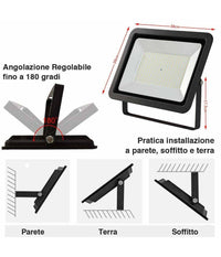 Faro Led 200w Luce Alta Luminosita Faretto Proiettore Esterno Slim Bianco Freddo         