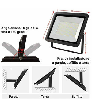 Faro Led 200w Luce Alta Luminosita Faretto Proiettore Esterno Slim Bianco Freddo         