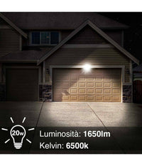 Faro Led 20w Luce Alta Luminosita 1650lm Faretto Esterno Slim Bianco Freddo Ip65         