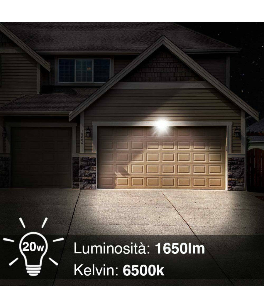 Faro Led 20w Luce Alta Luminosita 1650lm Faretto Esterno Slim Bianco Freddo Ip65         