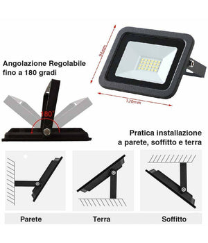 Faro Led 20w Luce Alta Luminosita 1650lm Faretto Esterno Slim Bianco Freddo Ip65         