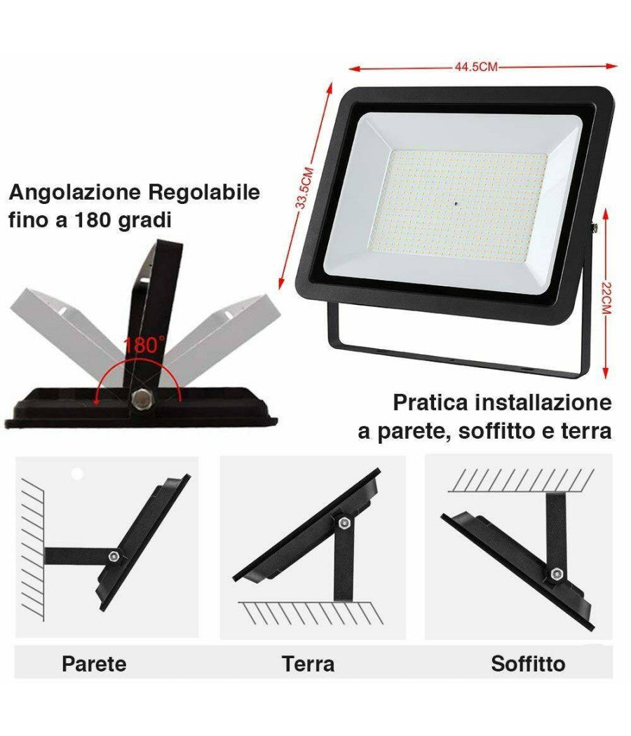 Faro Led 300w Luce Alta Luminosita Faretto Esterno Slim Bianco Freddo 6000k         