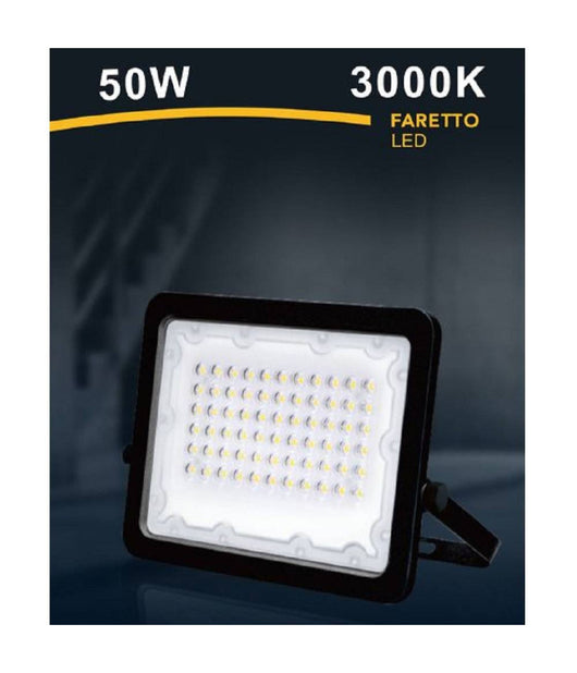 Faro Led 50 W Faretto Ultra Slim Nero Esterno Luce Naturale Calda Fredda Fs50w-n  -bianco Caldo      -