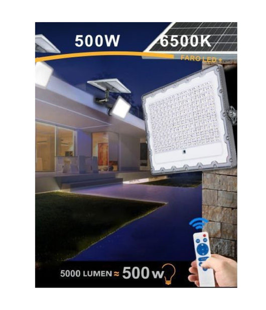 Trade Shop - Faro Led 500 W Crepuscolare Con Pannello Energia Solare Telecomando Ip65 Sl-500w -