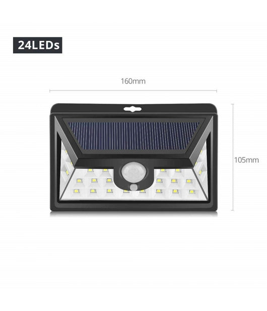 Faro Led Con Pannello Solare Crepuscolare 24 Led Sensore Movimento Crepuscolare         