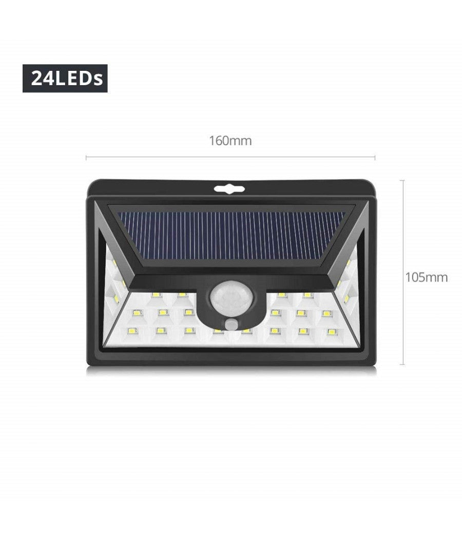 Faro Led Con Pannello Solare Crepuscolare 24 Led Sensore Movimento Crepuscolare         