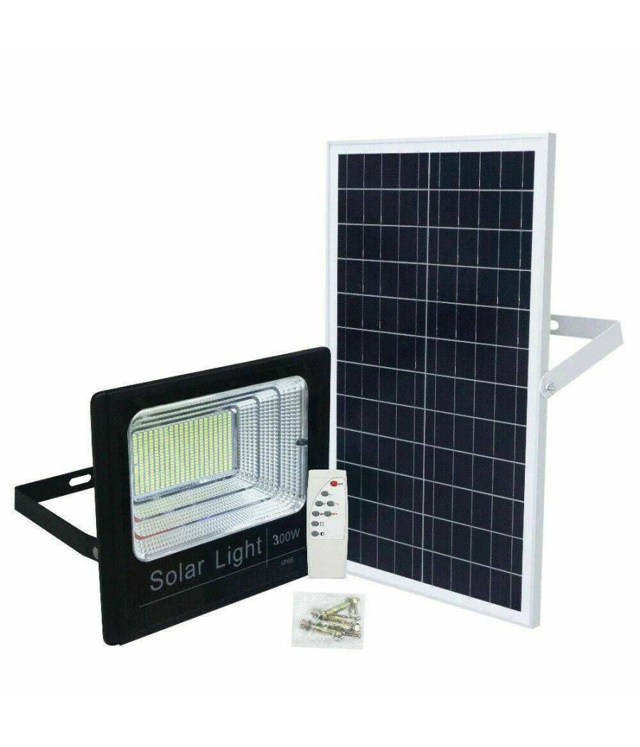 Faro Led Con Pannello Solare Faretto Crepuscolare Per Esterno 300w + Telecomando         