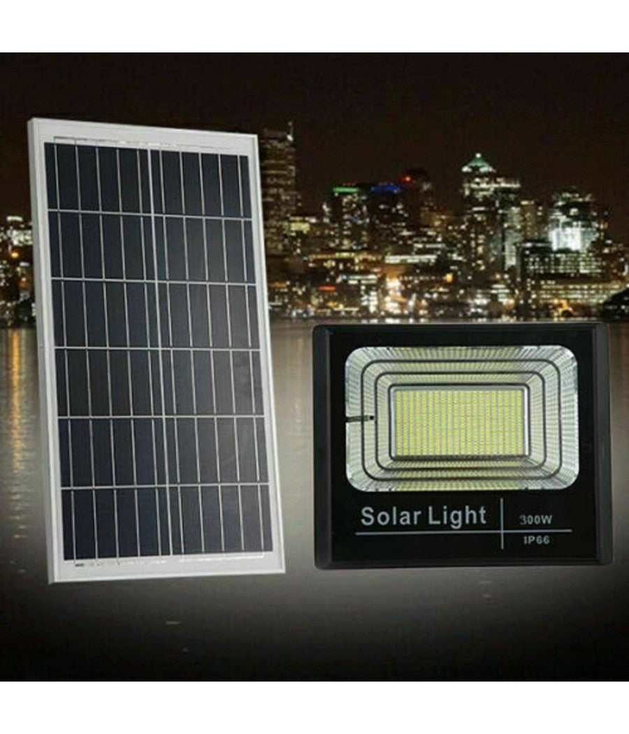 Faro Led Con Pannello Solare Faretto Crepuscolare Per Esterno 300w + Telecomando         