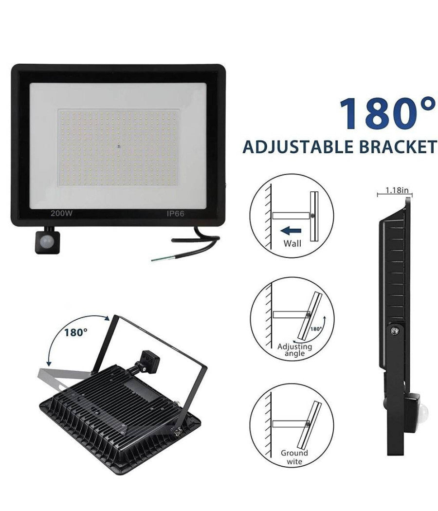 Faro Led Da Esterno Con Sensore Crepuscolare 200 W Luce Fredda Con Staffa G6200         