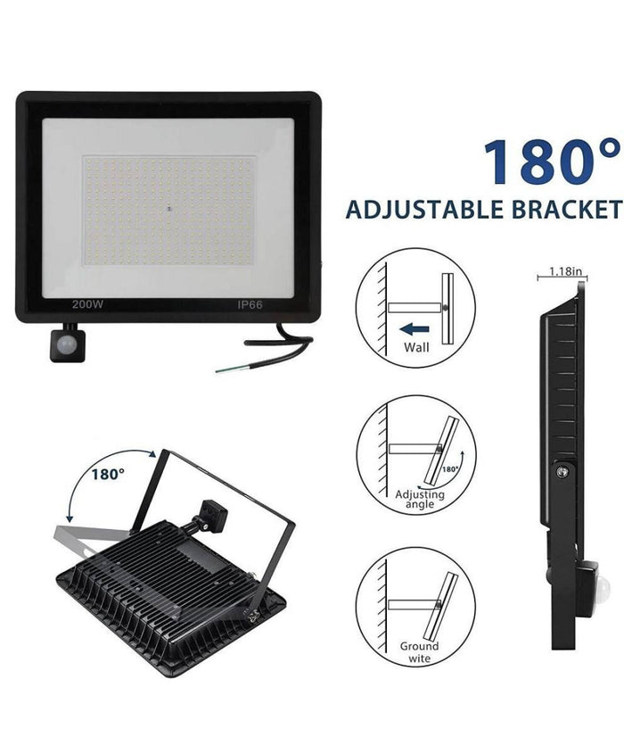 Faro Led Da Esterno Con Sensore Crepuscolare 200 W Luce Fredda Con Staffa G6200         