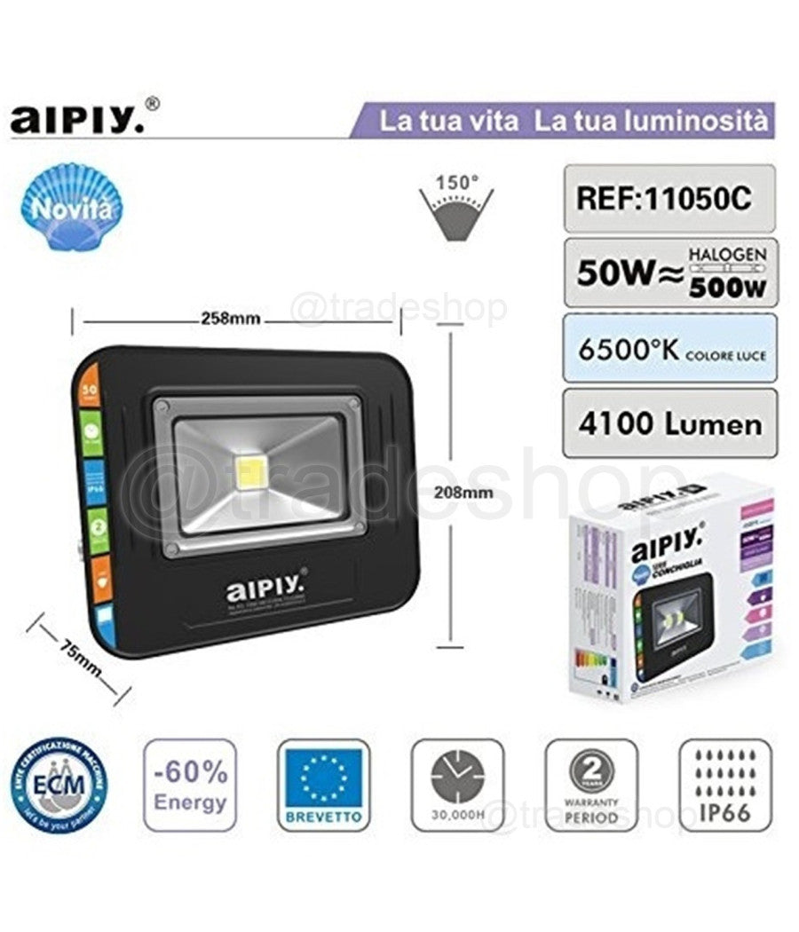 Faro Led Ip65 Faretto Luce Fredda Fari Da Esterno 50w Resa 500w Alta Luminosita         