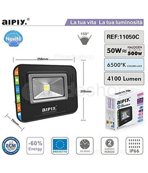 Faro Led Ip65 Faretto Luce Fredda Fari Da Esterno 50w Resa 500w Alta Luminosita  -bianco Freddo      -