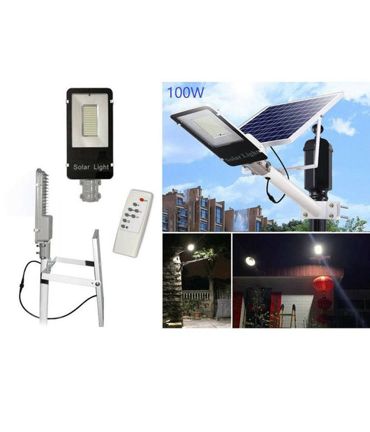 Faro Led Lampione Stradale 100w Luce Fredda Con Pannello Solare E Staffa Fb6100         