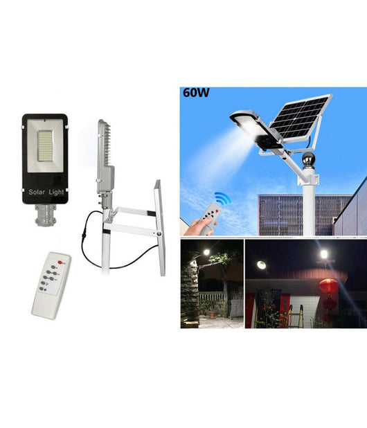 Faro Led Lampione Stradale 60w Luce Fredda Con Pannello Solare E Staffa Fb660         