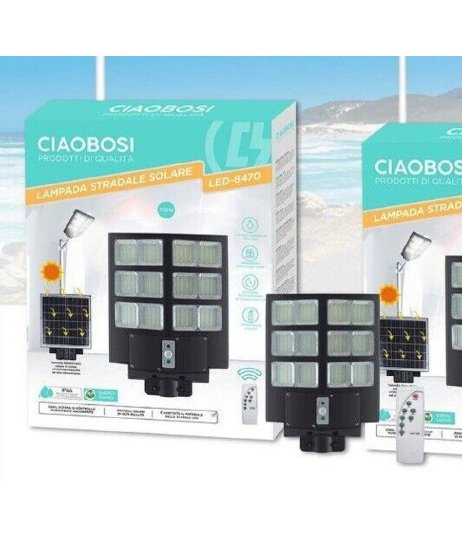 Faro Led Lampione Stradale 700w Pannello Solare Sensore Crepuscolare Ip67 Led-8470         
