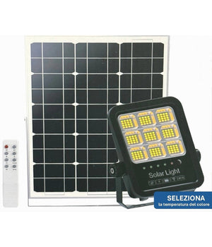 Faro Led Proiettore 100w Ip65 Cct 3in1 Con Pannello Solare Telecomando Ry-100w-3c         