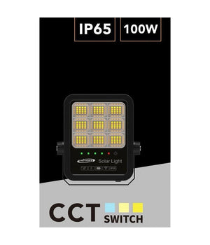 Faro Led Proiettore 100w Ip65 Cct 3in1 Con Pannello Solare Telecomando Ry-100w-3c         