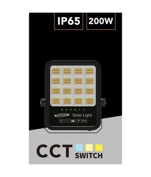 Faro Led Proiettore 200w Ip65 Cct 3in1 Con Pannello Solare Telecomando Ry-200w-3c         