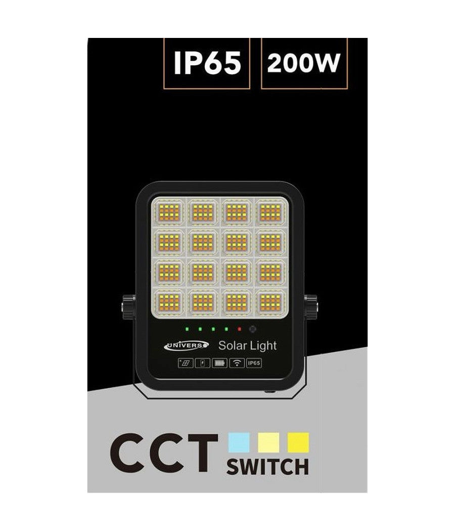 Faro Led Proiettore 200w Ip65 Cct 3in1 Con Pannello Solare Telecomando Ry-200w-3c         
