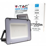 Faro LED SMD Chip Samsung 150W 115LM/W Colore Nero Luce bianca fredda6500K IP65 - V-TAC
