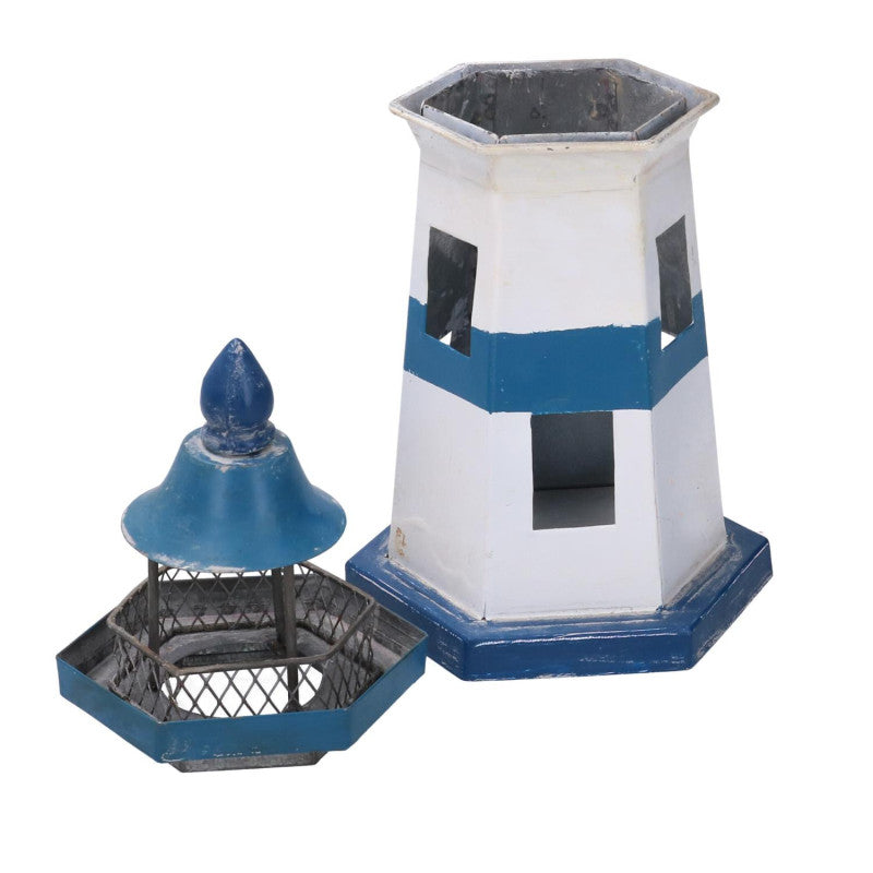 Faro metallo mare blu bianco cm 14x14h28