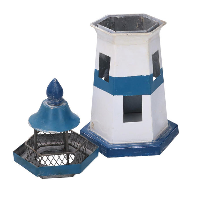 Faro metallo mare blu bianco cm 14x14h28
