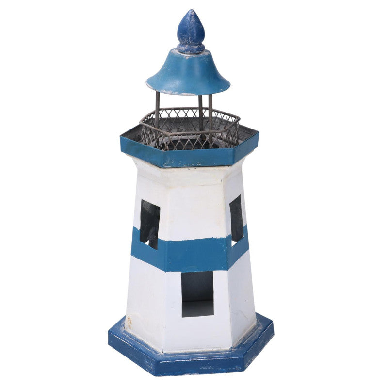 Faro metallo mare blu bianco cm 14x14h28