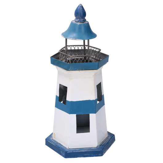 Faro metallo mare blu bianco cm 14x14h28