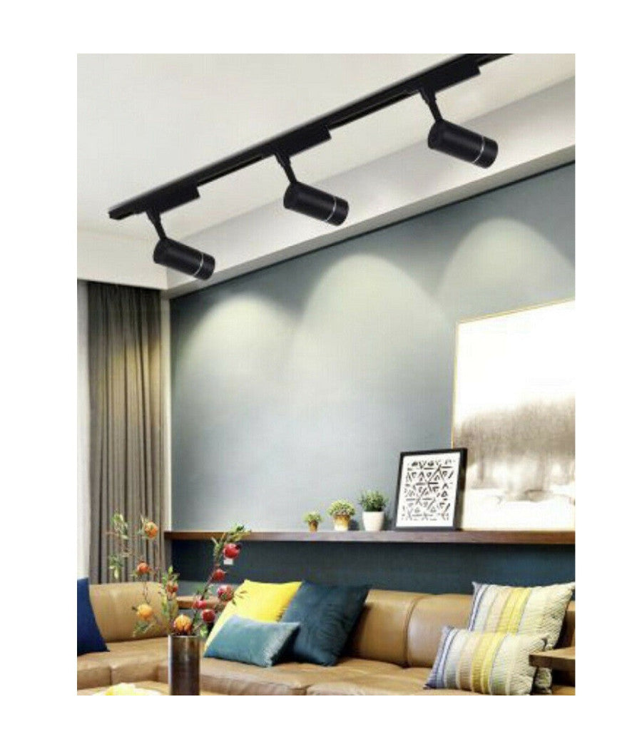 Faro Proiettore Binario 30w Led Cob Luce 6500k 3000k 4000k Faretto Nero F30w-07h  -bianco Caldo      -