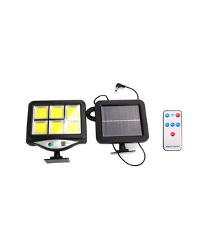 Faro Proiettore Con Pannello Solare Sensore Movimento Telecomando 128 Led 6 Cob         