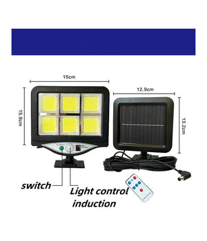 Faro Proiettore Con Pannello Solare Sensore Movimento Telecomando 128 Led 6 Cob         