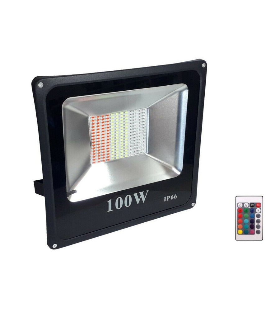 Faro Proiettore Led 100w Rgb Multicolore Da Esterno Ip66 220v Telecomando 87684         