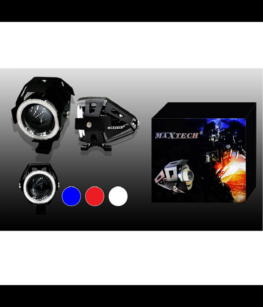 Faro Proiettore Luce Led Fari Moto Guida Bianco Blu Rosso Occhio Maxtech U7-led001         