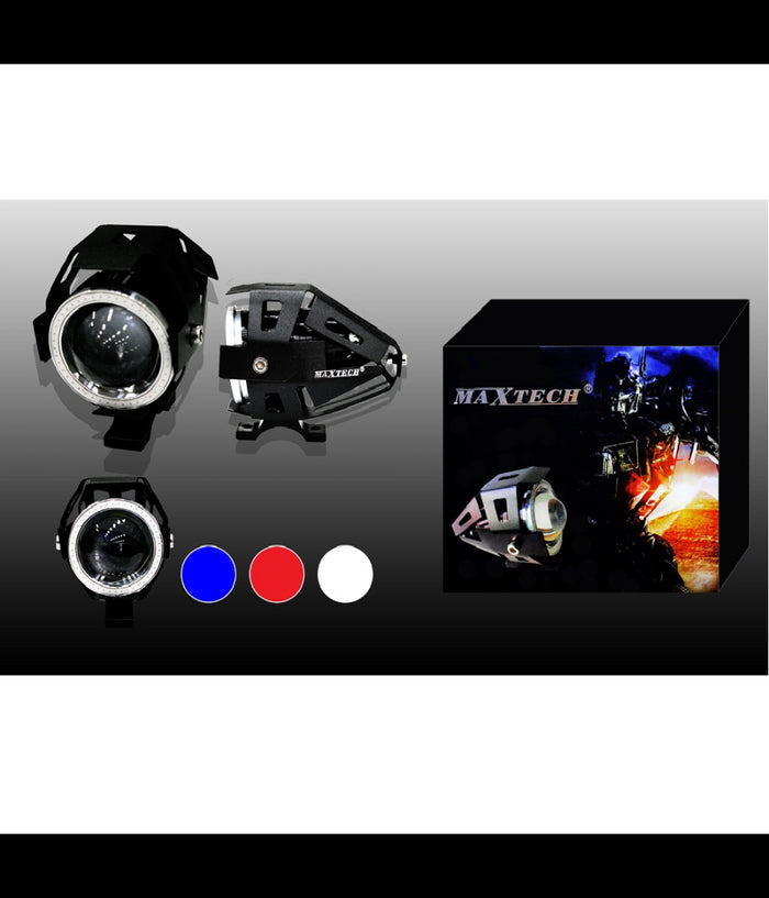Faro Proiettore Luce Led Fari Moto Guida Bianco Blu Rosso Occhio Maxtech U7-led001         