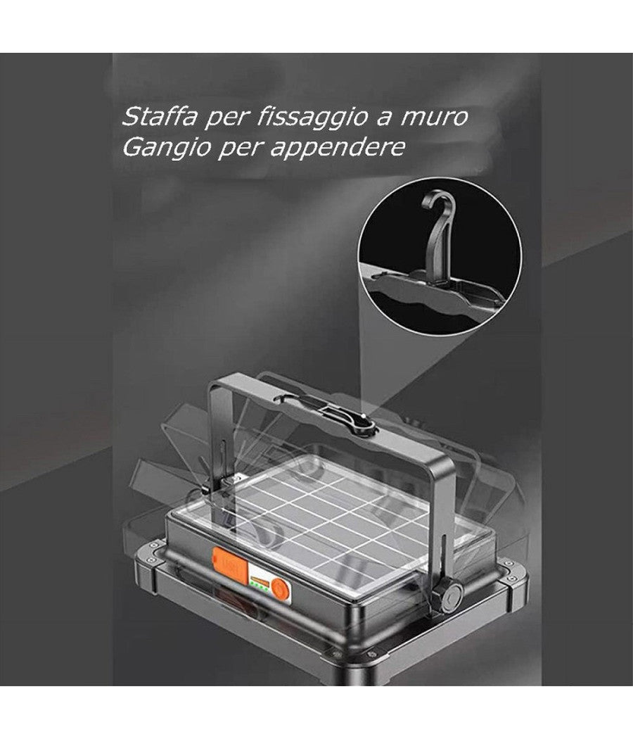 Faro Proiettore Ricaricabile Pannello Solare 200 W Usb Power Bank Ip65 S18b-200w         