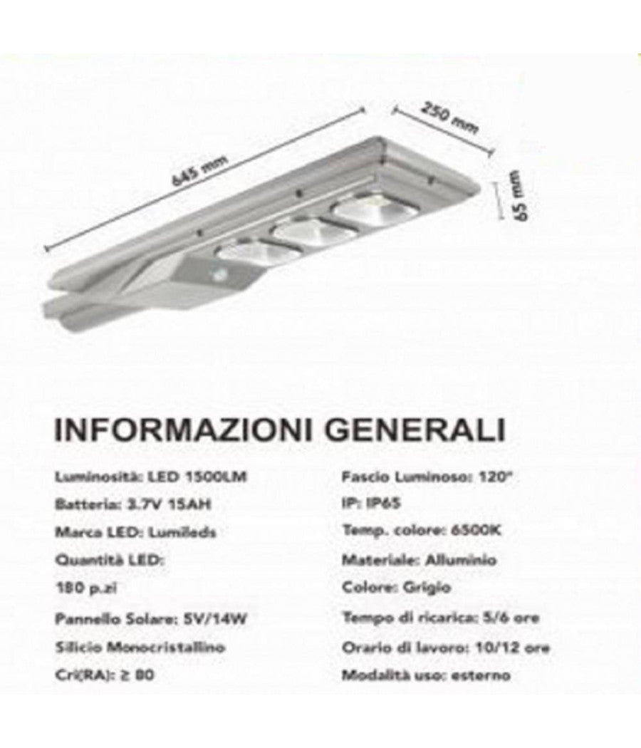 Faro Stradale Led Lampione Solare 150w Luce 6500k Sensore Movimento Sl-150w-ss         