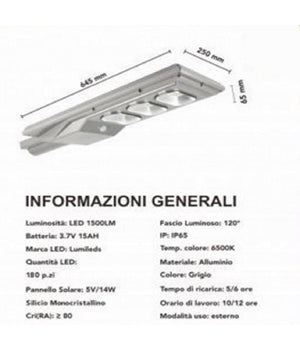 Faro Stradale Led Lampione Solare 150w Luce 6500k Sensore Movimento Sl-150w-ss         