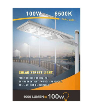 Faro Stradale Led Solare 100 W Luce 6500k Lampione Sensore Movimento Sl-100w-ss         