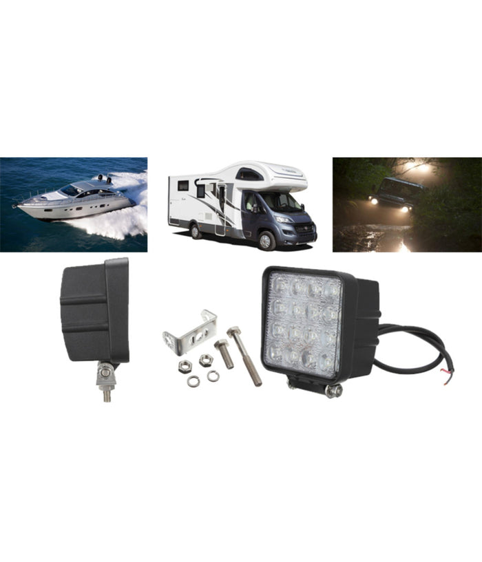 Faro Supplementare Profondità  12v 16 Led 48w Auto Fuoristrada Quadrato 6000k         