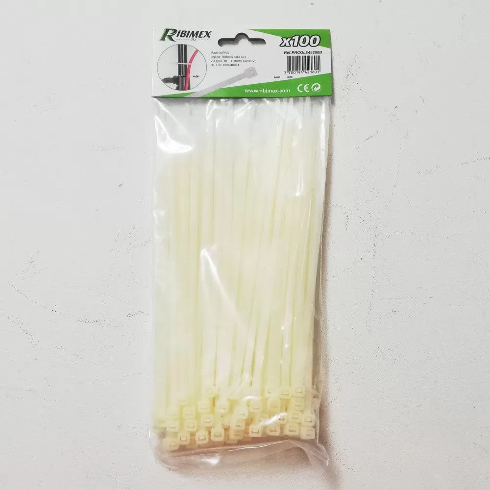Fascetta cablaggio bianca 350 x 4,8mm a stringere busta da 100 pz