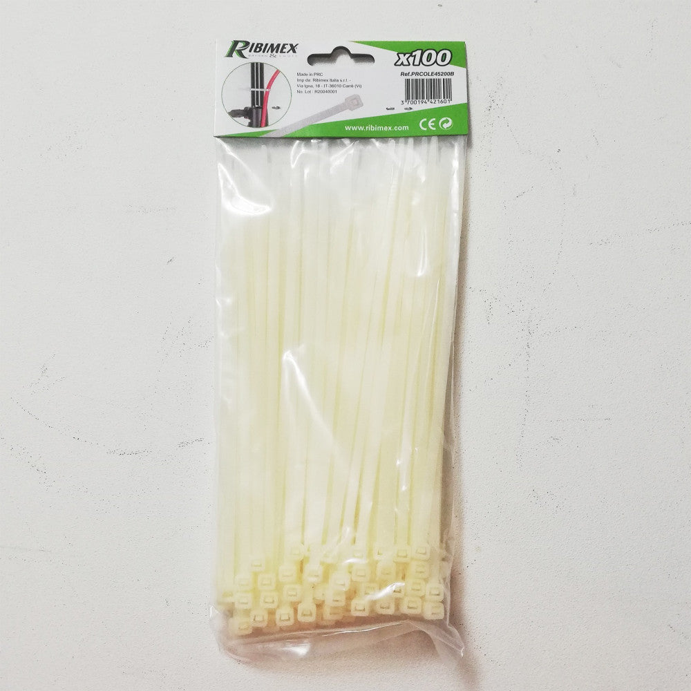 Fascetta cablaggio bianca 350 x 4,8mm a stringere busta da 100 pz