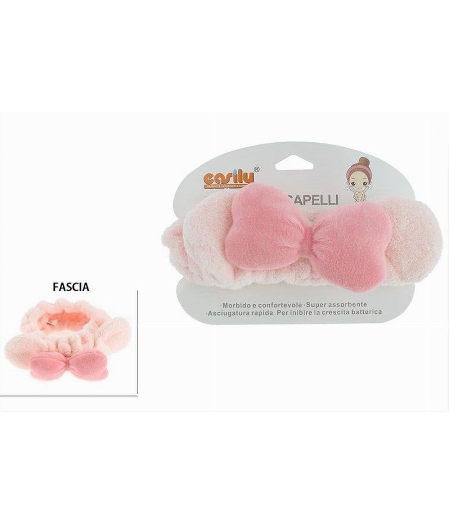 Fascia Capelli Doccia Shampoo Trucco Spugna Con Orecchie Fiocco 3 Colori 10739         