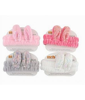 Fascia Capelli Doccia Shampoo Trucco Spugna Orecchie Coniglio Paillettes 59686         