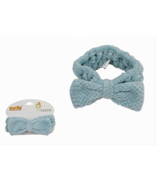 Fascia Per Capelli Doccia Shampoo Asciugamano Trucco Spugna Fiocco Azzurro 79622         