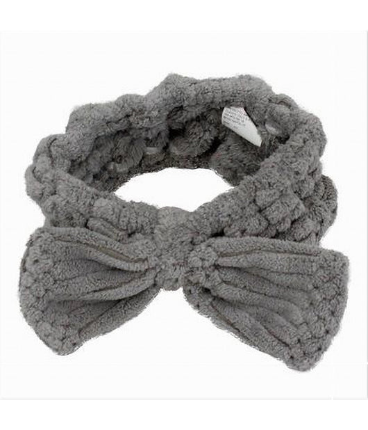 Fascia Per Capelli Doccia Shampoo Asciugamano Trucco Spugna Fiocco Grigio 79623         