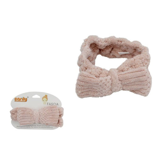 Trade Shop - Fascia Per Capelli Doccia Shampoo Asciugamano Trucco Spugna Fiocco Rosa 79619         