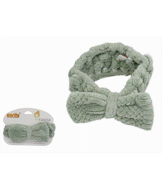 Fascia Per Capelli Doccia Shampoo Asciugamano Trucco Spugna Fiocco Verde 79620         