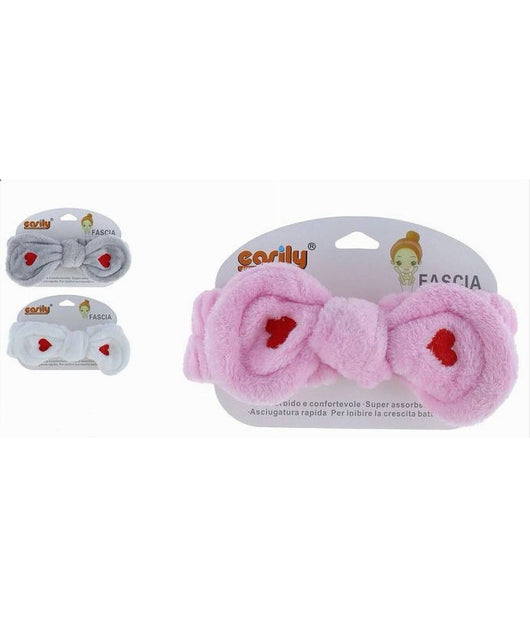 Fascia Per Capelli Doccia Shampoo Trucco In Spugna Fiocco Cuori 3 Colori 59785         