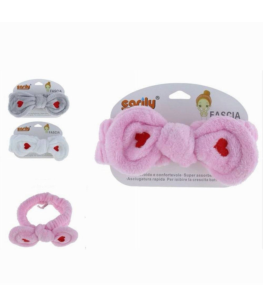 Fascia Per Capelli Doccia Shampoo Trucco In Spugna Fiocco Cuori 3 Colori 59785         